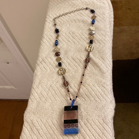Moreno Glass Pendant with Handmade Chain Gorgeous Necklace Unique One-of-kind - Picture 2 of 6